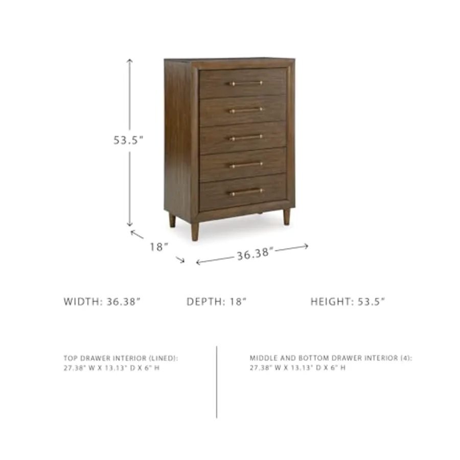 Mid-Century Modern 5 Drawer Tall Dresser view 3
