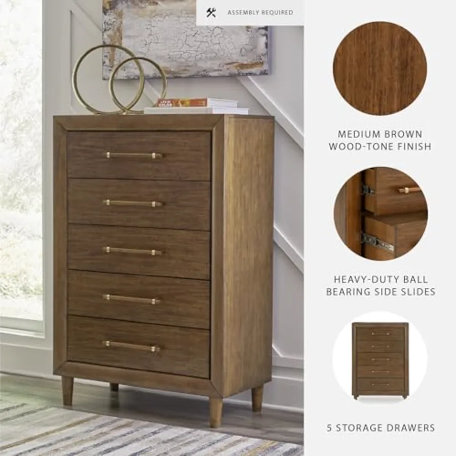 Mid-Century Modern 5 Drawer Tall Dresser view 4