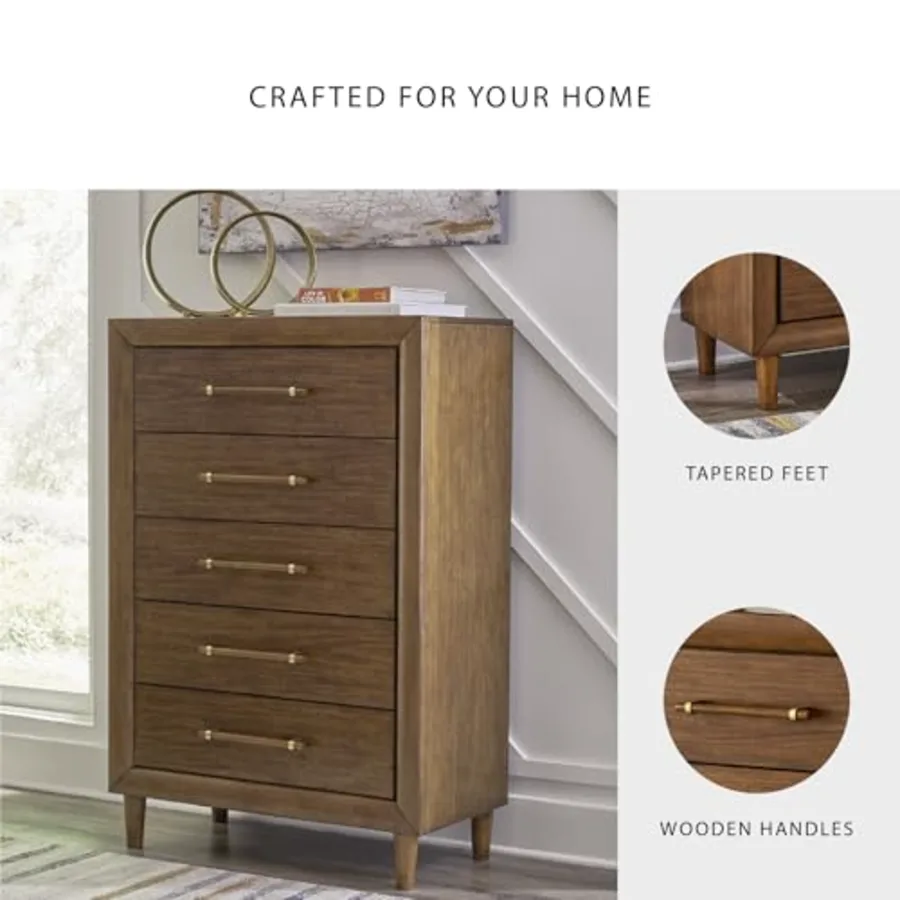Mid-Century Modern 5 Drawer Tall Dresser view 5