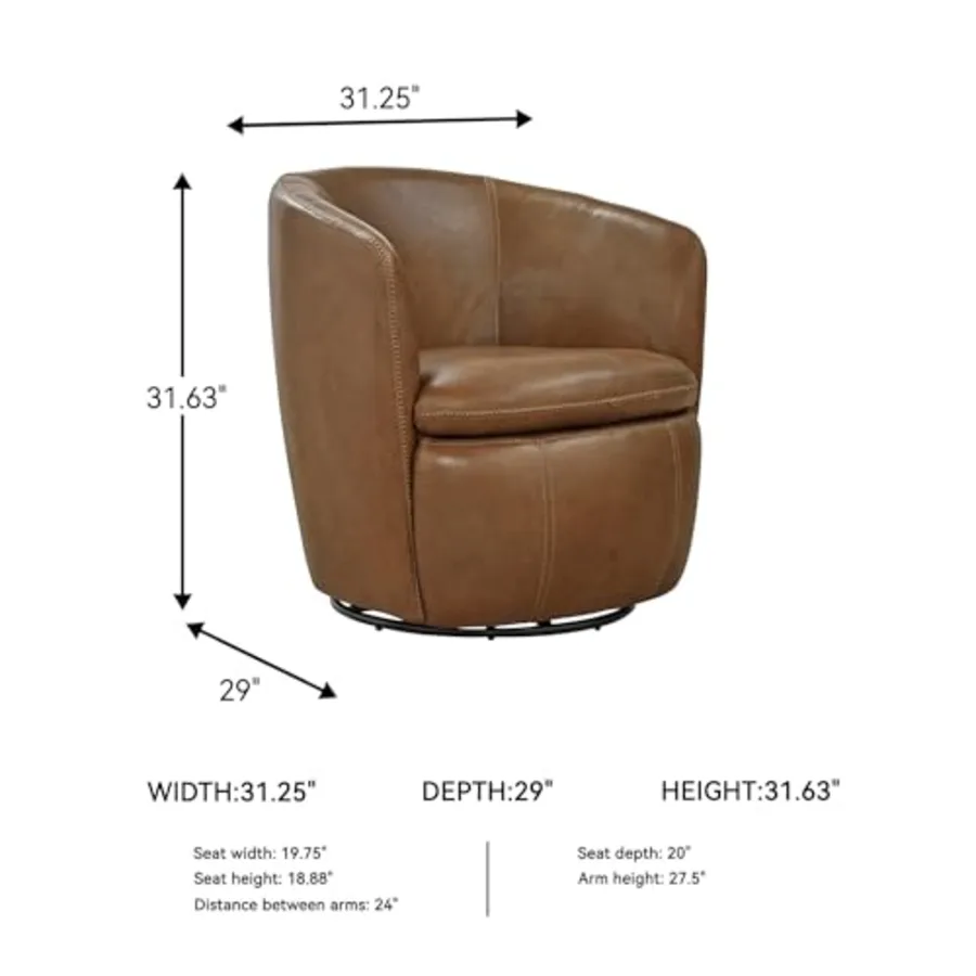 Modern Top Grain Leather Swivel Barrel Chair view 3