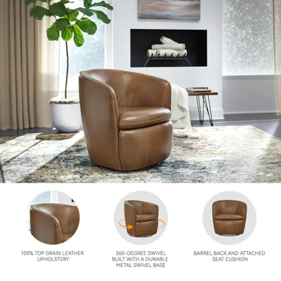 Modern Top Grain Leather Swivel Barrel Chair view 4