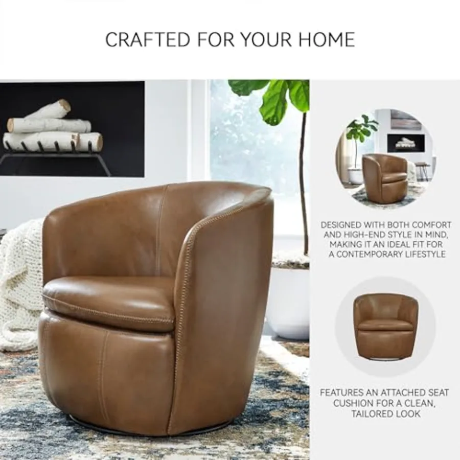 Modern Top Grain Leather Swivel Barrel Chair view 5