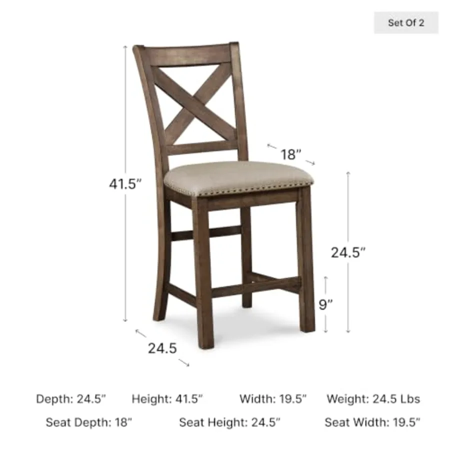 Moriville Rustic Farmhouse 24.5" Upholstered Barstool view 3