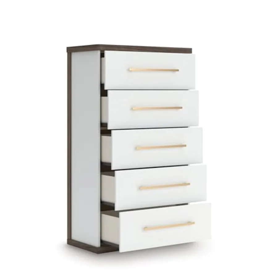 Nendalane Contemporary 5-Drawer Chest with Walnut Finish