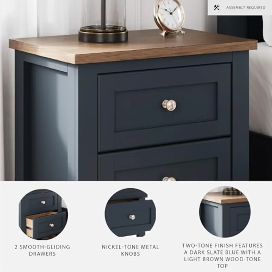 Nightstand Vintage 25" 2 Drawer Blue view 4