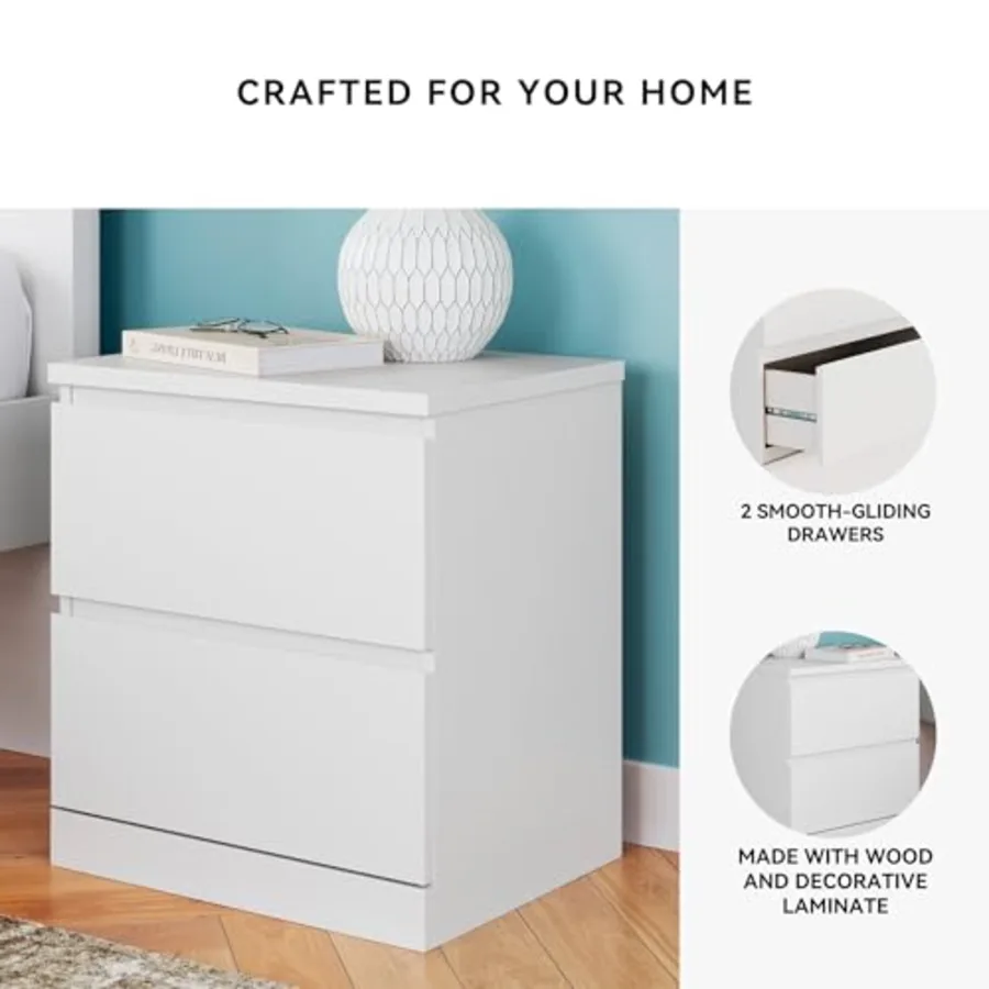 Onita 2-Drawer White Nightstand Bedside Table view 5