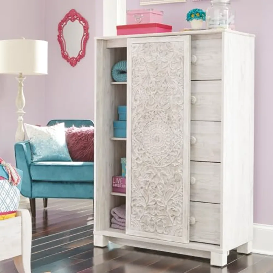 Paxberry Boho 5 Drawer Dressing Chest with Slider Door & 3 view 2