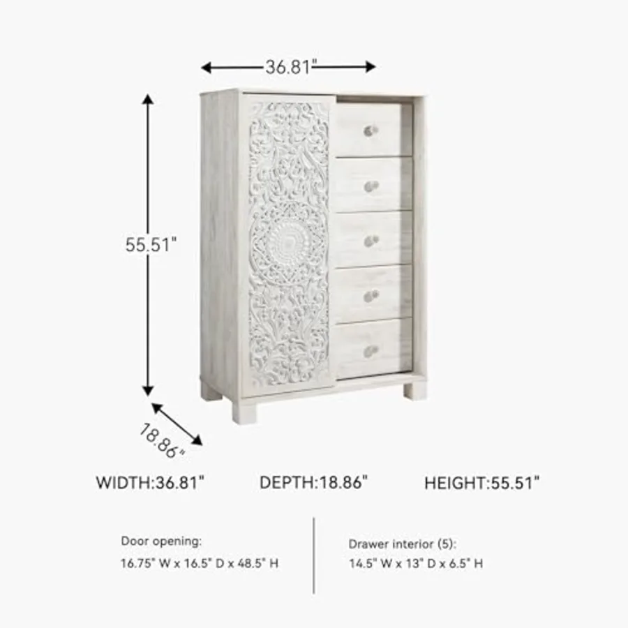 Paxberry Boho 5 Drawer Dressing Chest with Slider Door & 3 view 3