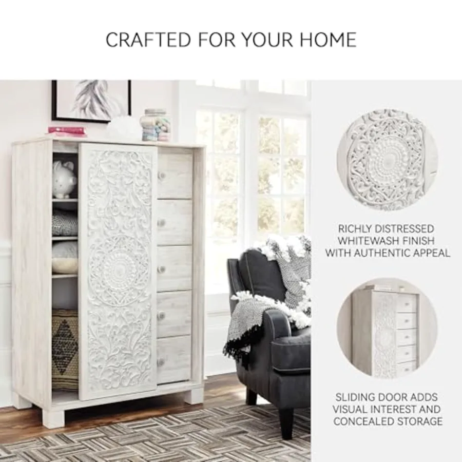 Paxberry Boho 5 Drawer Dressing Chest with Slider Door & 3 view 5
