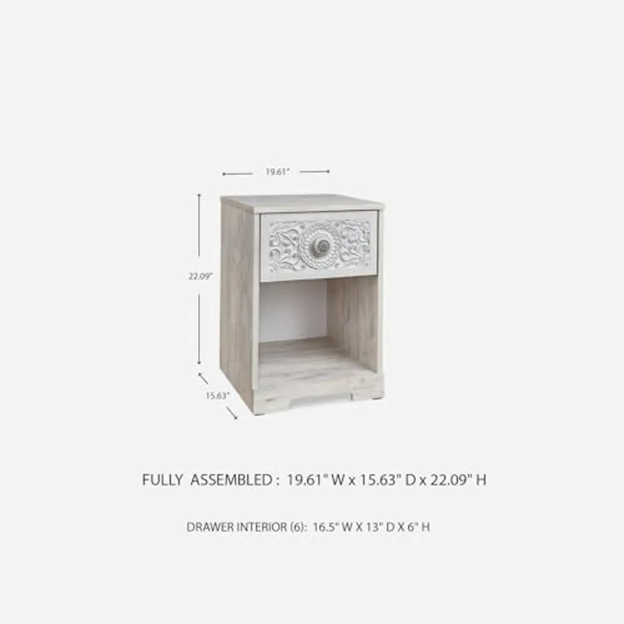 Paxberry Nightstand Whitewash Bedside Table with Drawer view 3