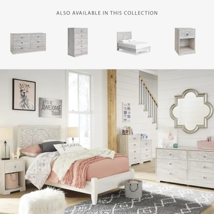 Paxberry Nightstand Whitewash Bedside Table with Drawer view 5