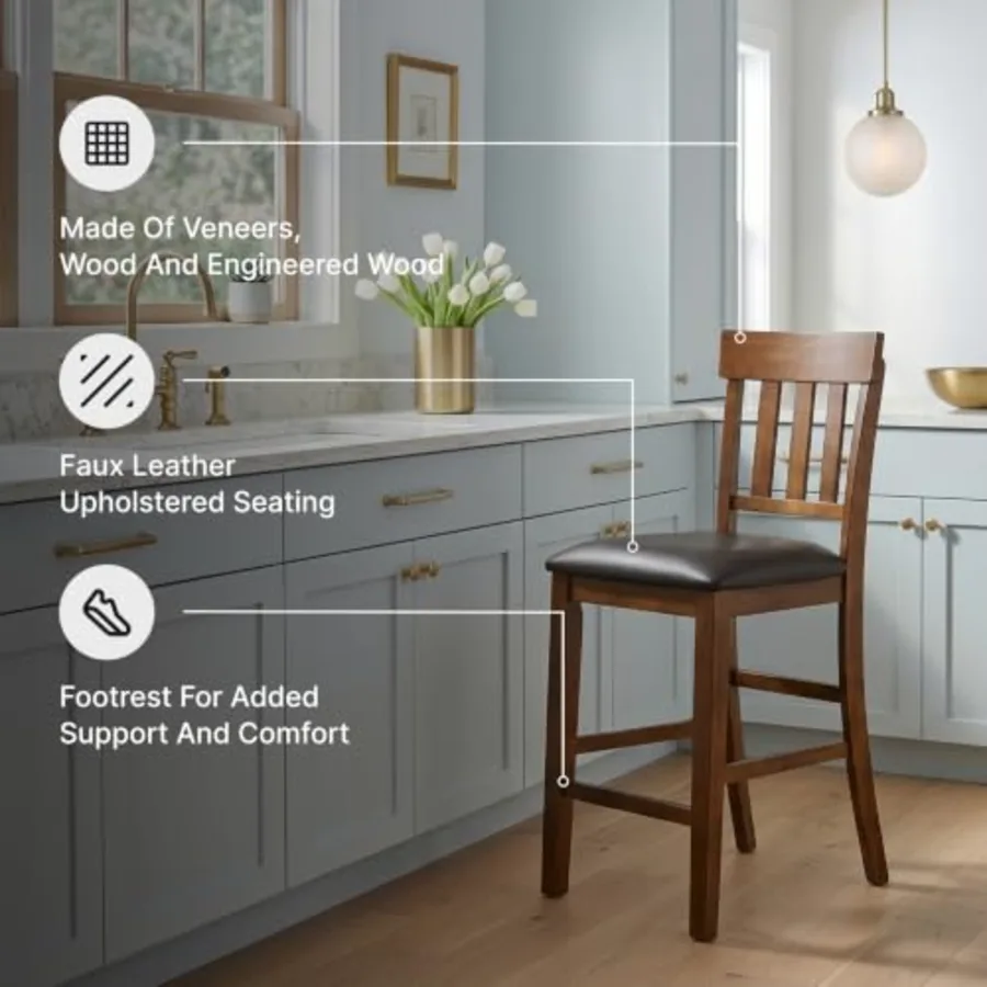 Ralene Traditional 26" Counter Height Faux Leather Seat view 4