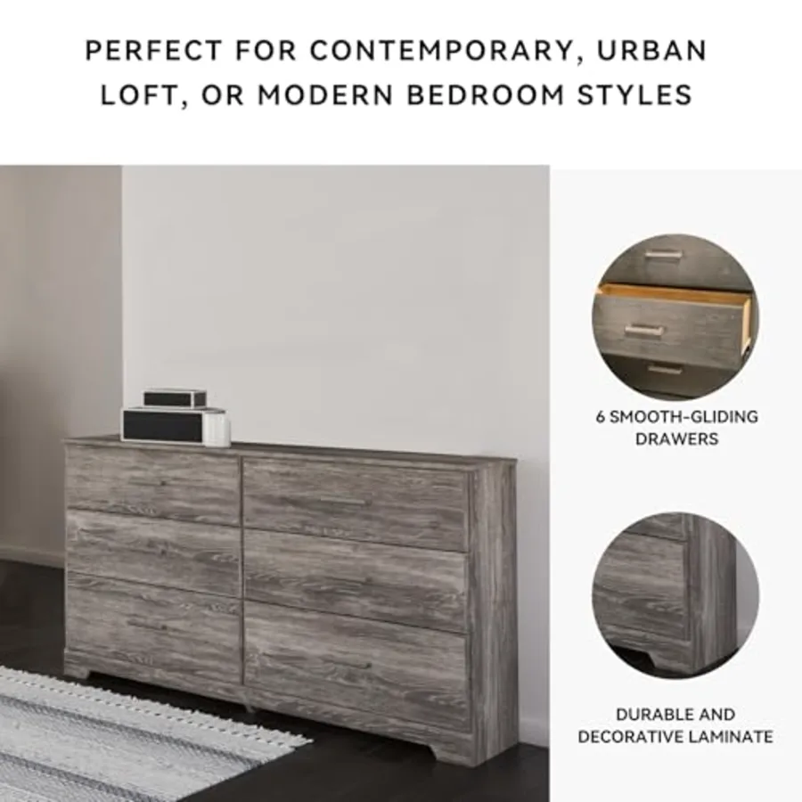 Ralinksi 6-Drawer Rustic Gray Double Dresser view 4