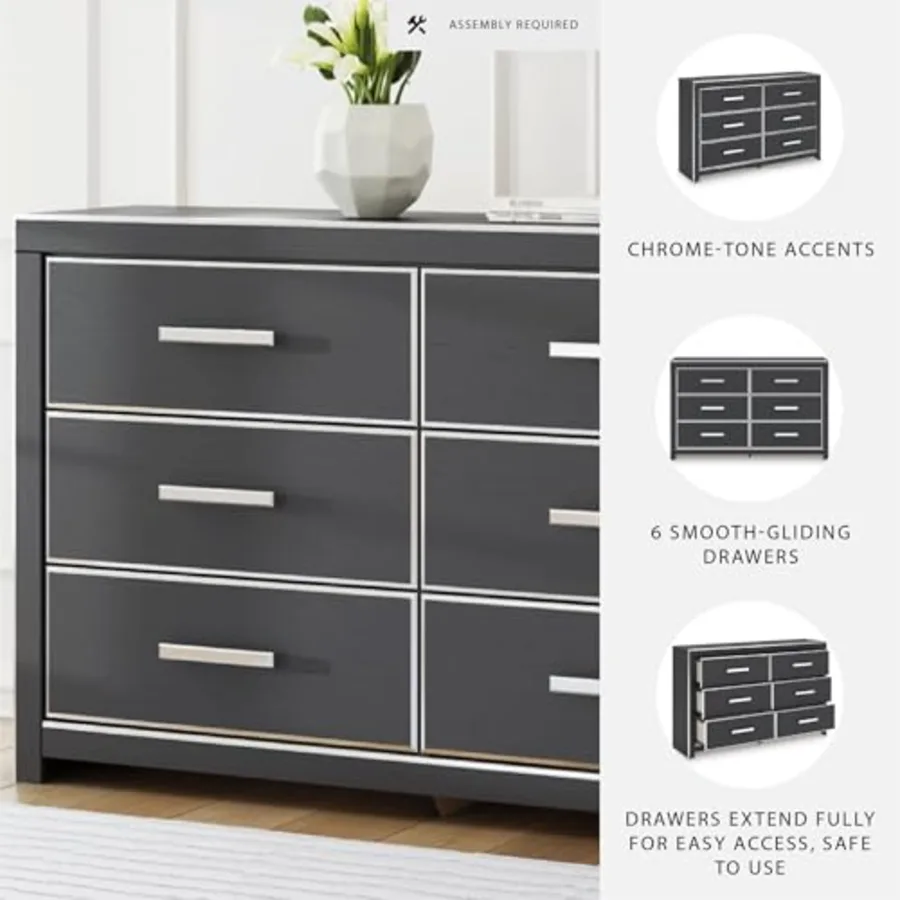 Ravalori Contemporary 6-Drawer Dresser with Wood Finish view 4