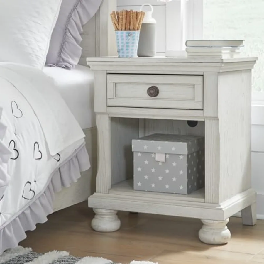 Robbinsdale Coastal 1-Drawer Nightstand with Cubby Storage view 2