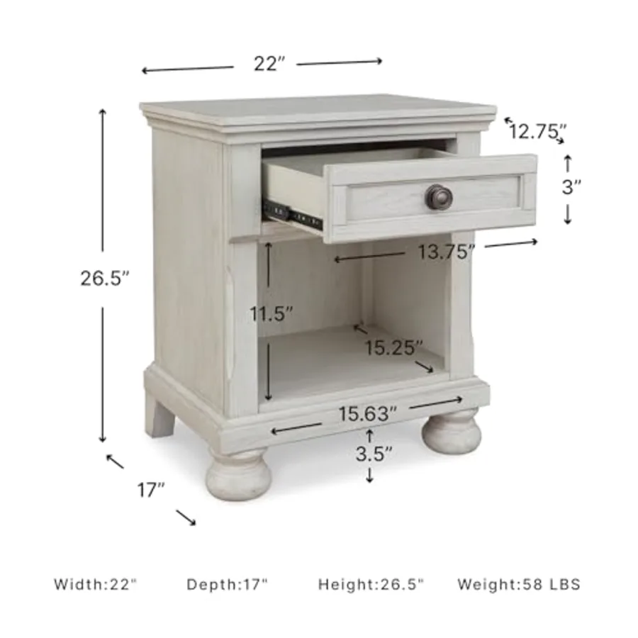 Robbinsdale Coastal 1-Drawer Nightstand with Cubby Storage view 3