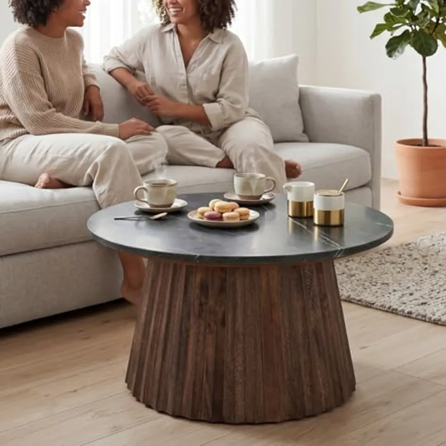 Round Fluted Marble Coffee Table view 2