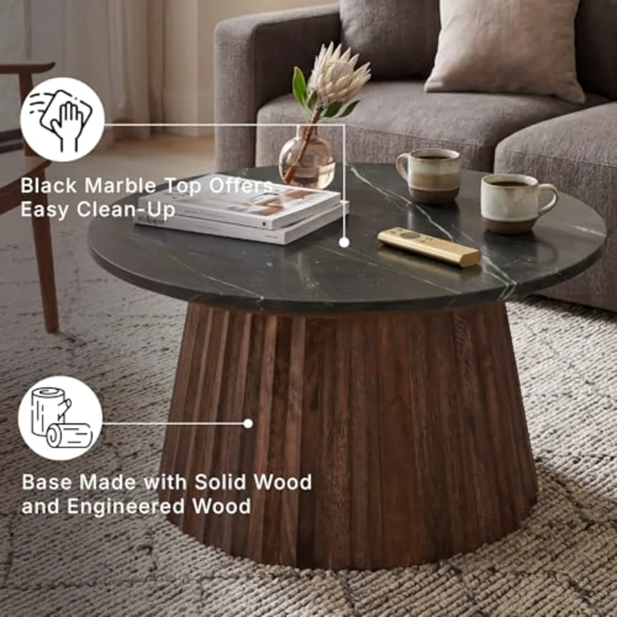 Round Fluted Marble Coffee Table view 4