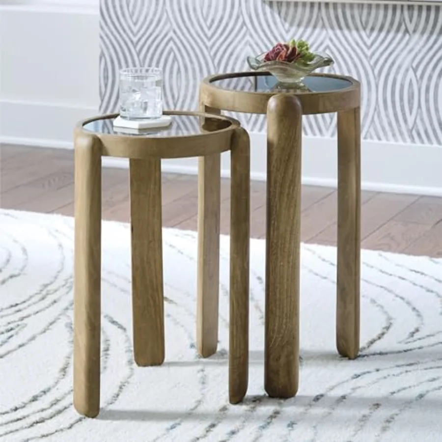 Round Nesting Mango Wood End Table Set of 2 view 2