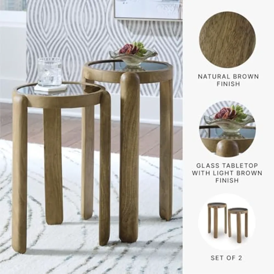 Round Nesting Mango Wood End Table Set of 2 view 4