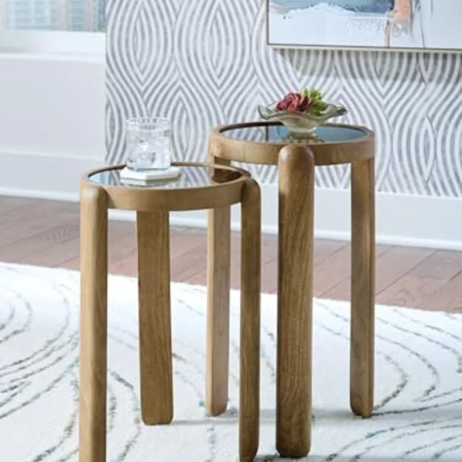 Round Nesting Mango Wood End Table Set of 2 view 5