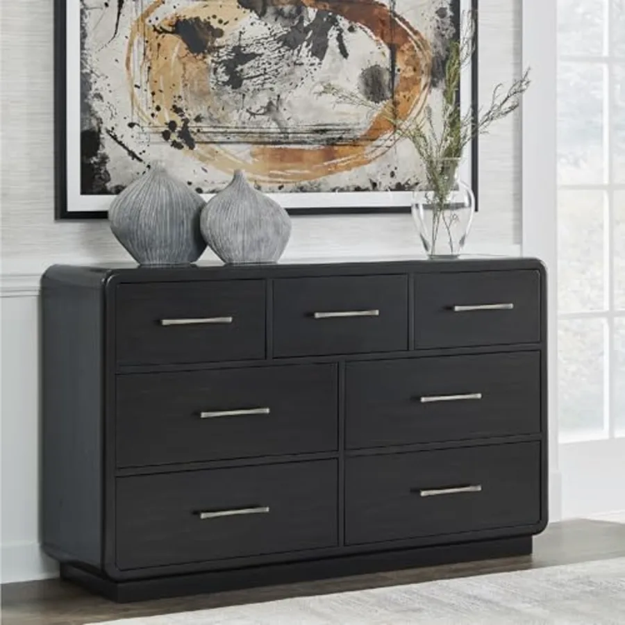Rowanbeck Dresser Black Wood 7 Drawer Chest for Bedroom view 2