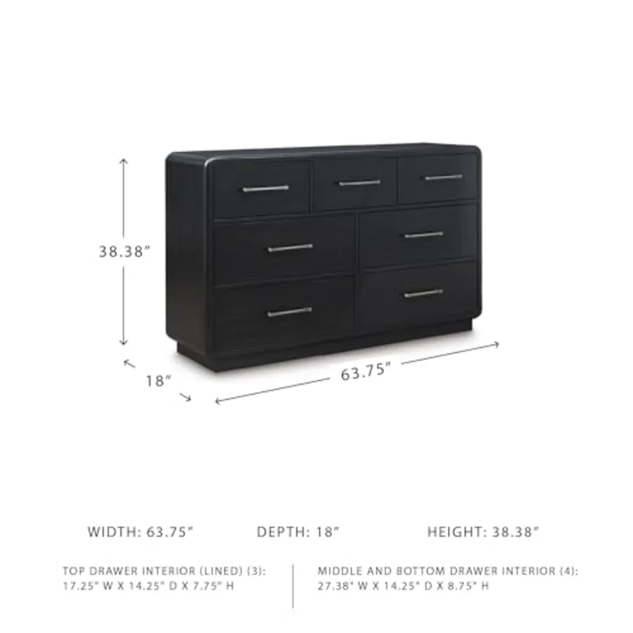 Rowanbeck Dresser Black Wood 7 Drawer Chest for Bedroom view 3
