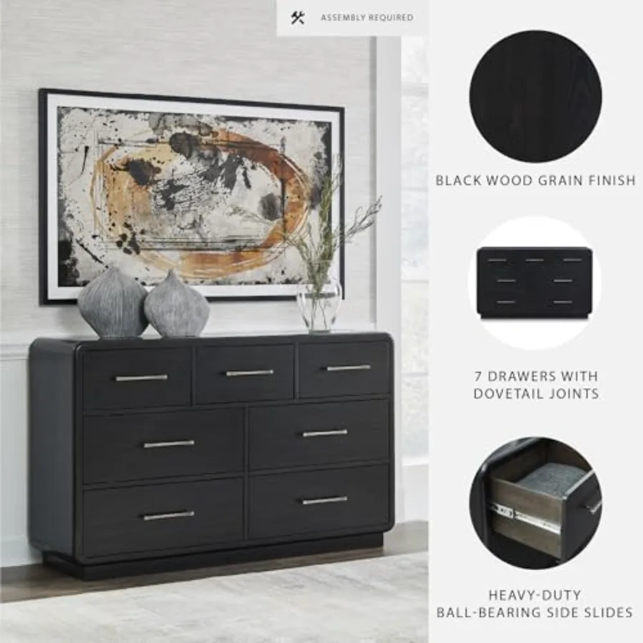 Rowanbeck Dresser Black Wood 7 Drawer Chest for Bedroom view 4