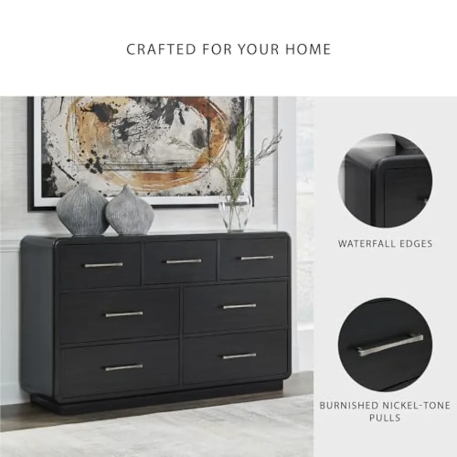 Rowanbeck Dresser Black Wood 7 Drawer Chest for Bedroom view 5