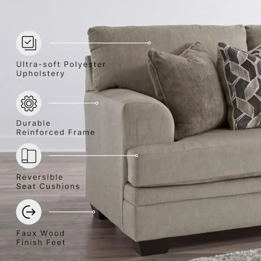 Sofa Couch Taupe Chenille view 3