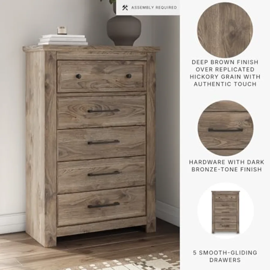 Stanziford Casual 5-Drawer Chest with Wood Finish view 4