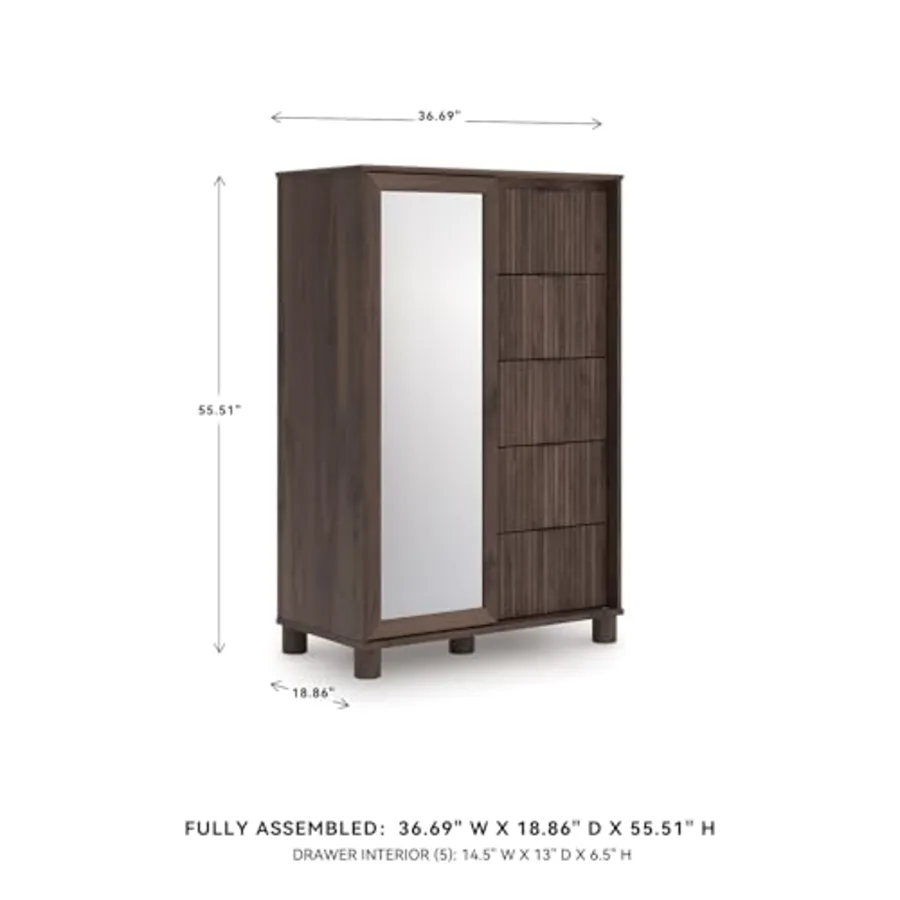 Symarro Casual Dressing 5-Drawer Chest with Walnut Finish view 3