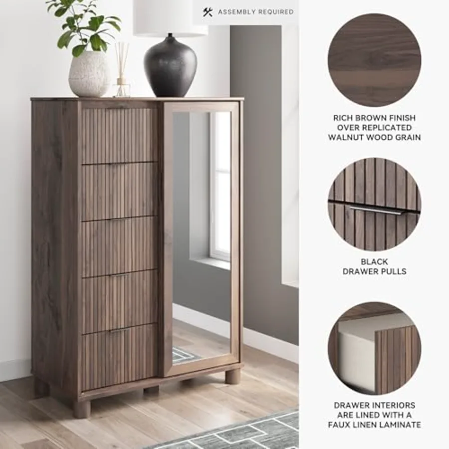 Symarro Casual Dressing 5-Drawer Chest with Walnut Finish view 4