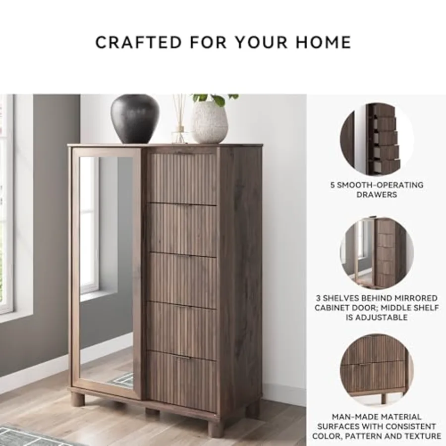 Symarro Casual Dressing 5-Drawer Chest with Walnut Finish view 5