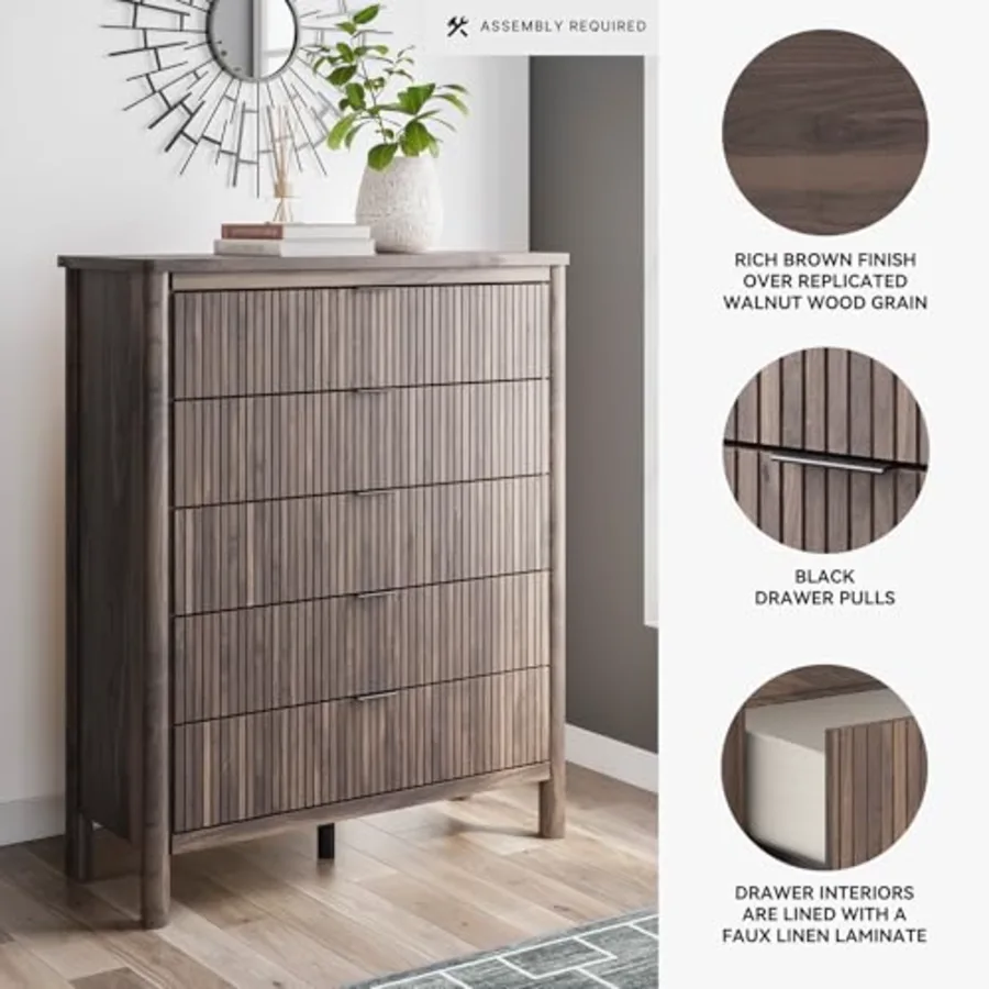Symarro Vintage 5-Drawer Wide Chest with Easy Glide view 4