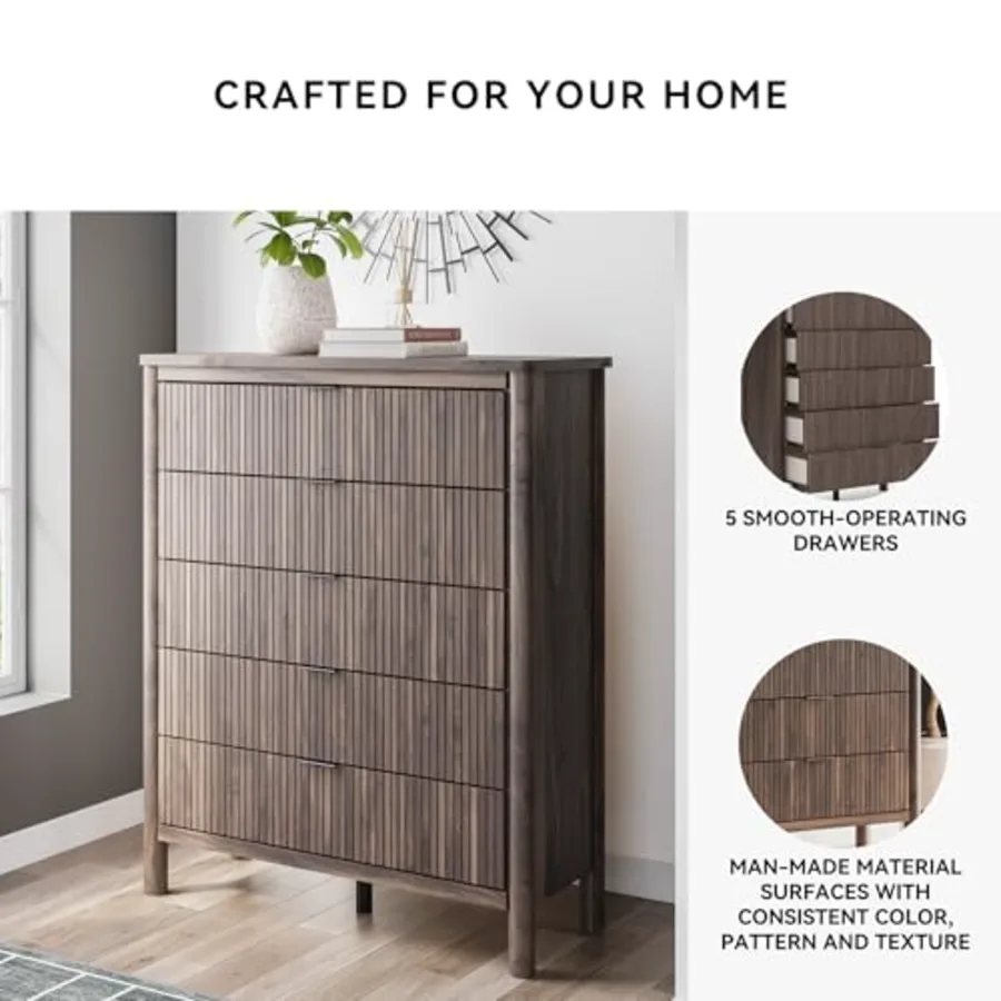 Symarro Vintage 5-Drawer Wide Chest with Easy Glide view 5