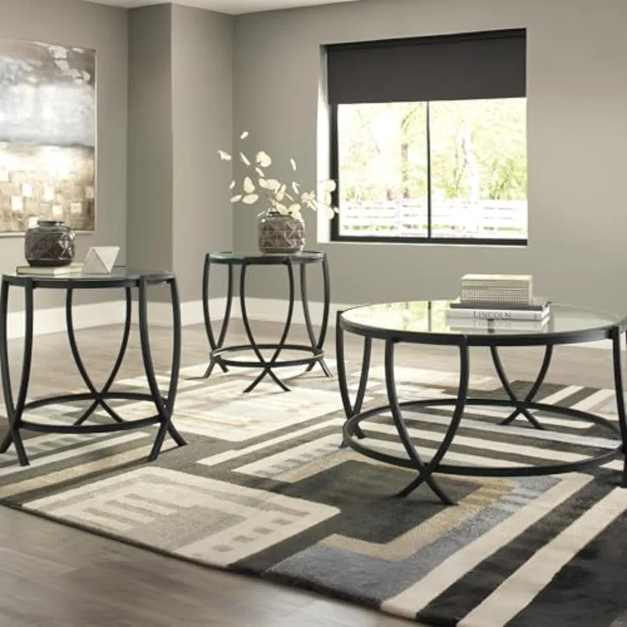 Tarrin Contemporary Glass Top Round 3-Piece Table Set view 2