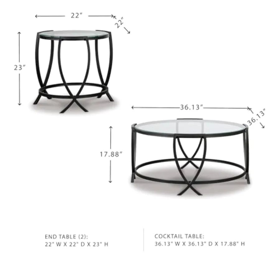 Tarrin Contemporary Glass Top Round 3-Piece Table Set view 3