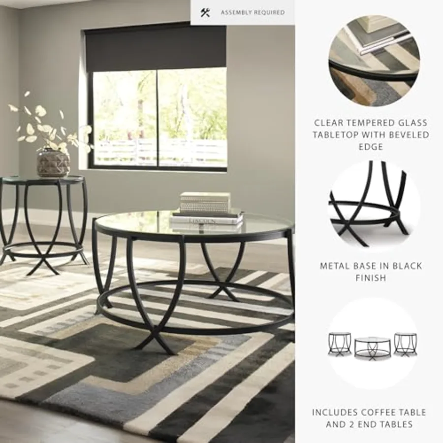 Tarrin Contemporary Glass Top Round 3-Piece Table Set view 4