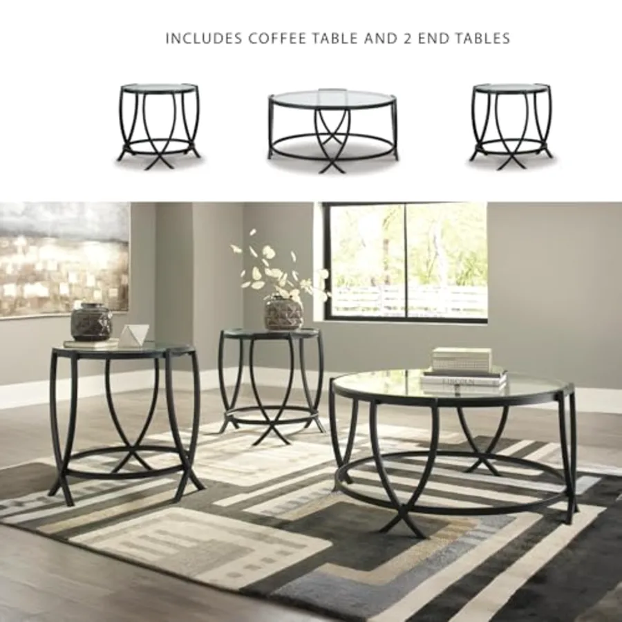 Tarrin Contemporary Glass Top Round 3-Piece Table Set view 5