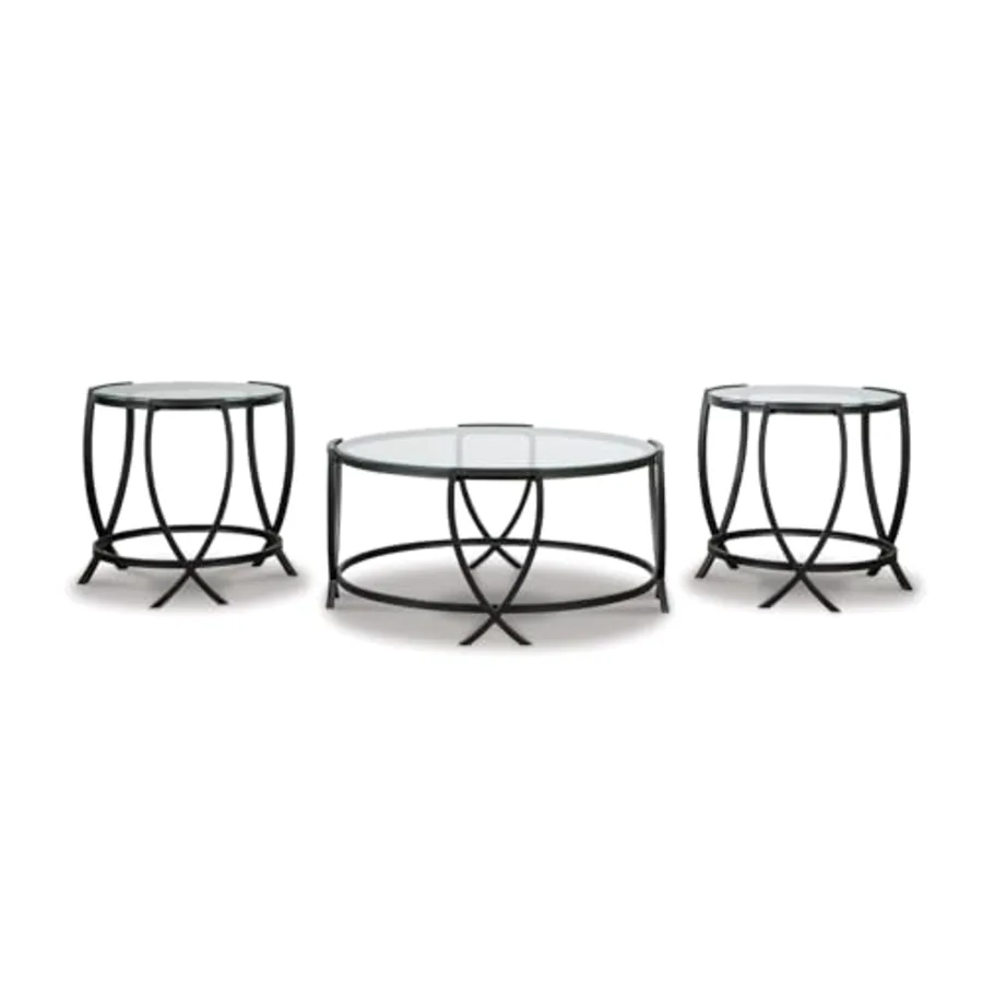 Tarrin Contemporary Glass Top Round 3-Piece Table Set