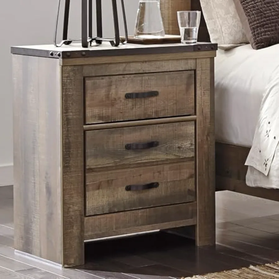 Trinell Rustic 2 Drawer Nightstand with USB Charging Stations view 2