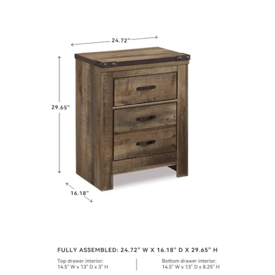 Trinell Rustic 2 Drawer Nightstand with USB Charging Stations view 3
