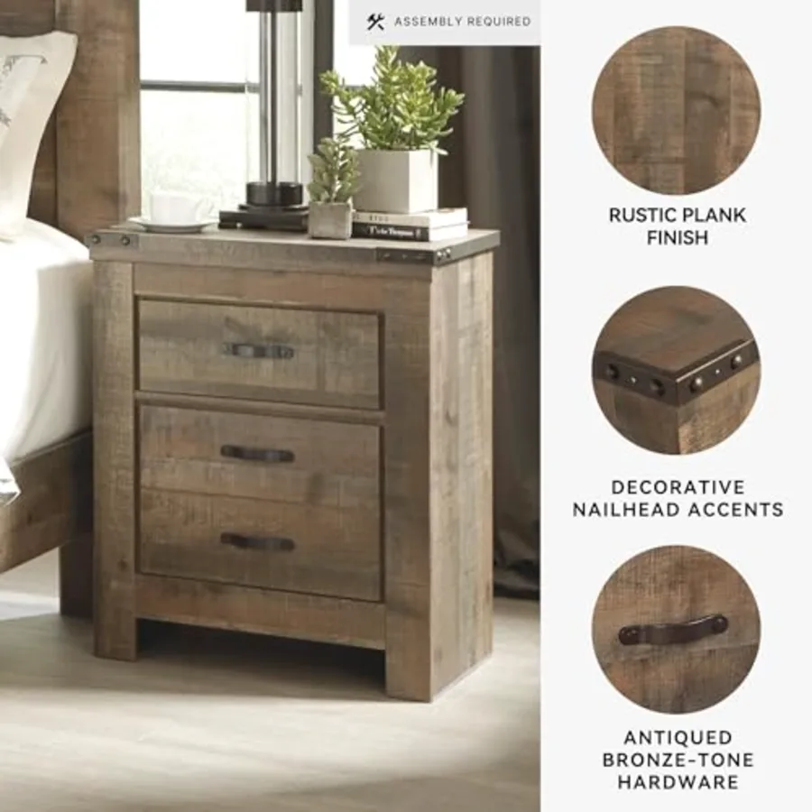 Trinell Rustic 2 Drawer Nightstand with USB Charging Stations view 4