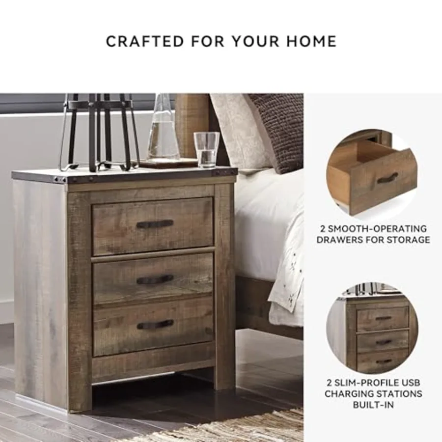 Trinell Rustic 2 Drawer Nightstand with USB Charging Stations view 5
