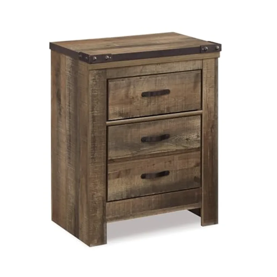 Trinell Rustic 2 Drawer Nightstand with USB Charging Stations