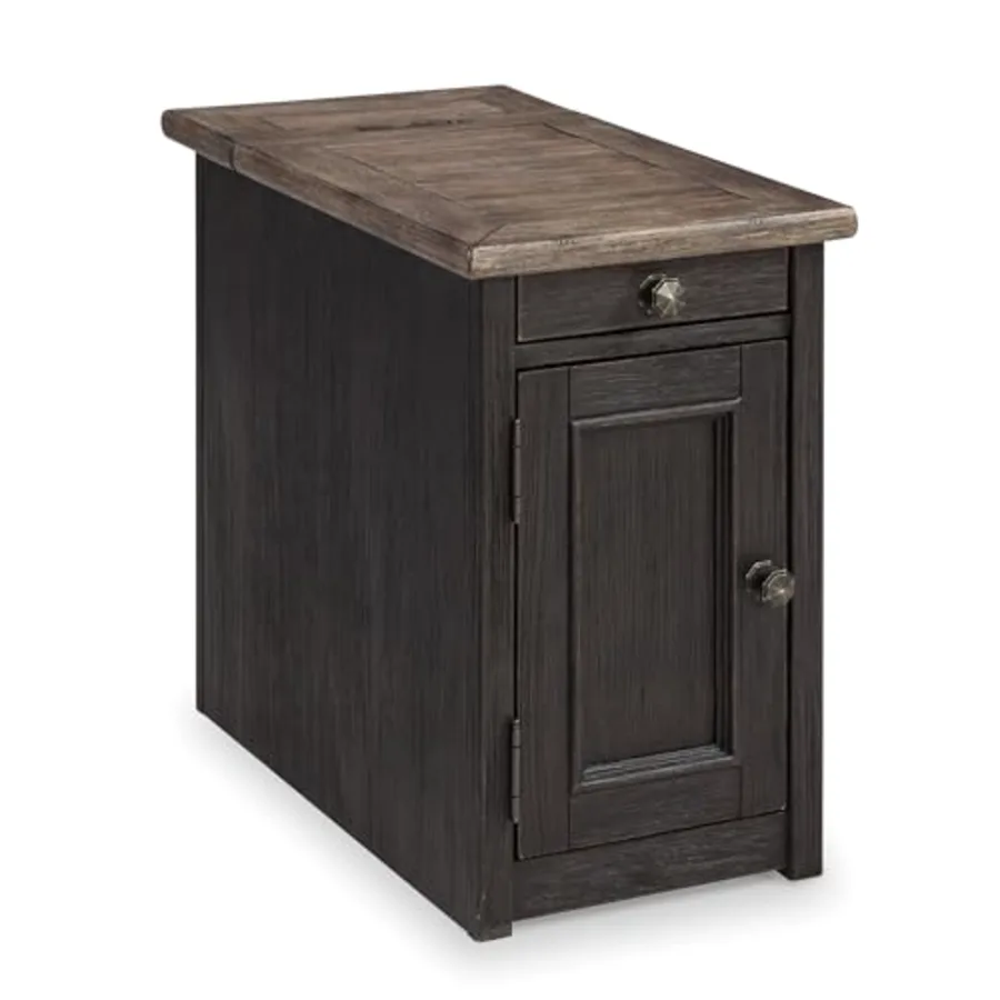 Tyler Creek Rustic Chair Side End Table with Pull-Out Tray &