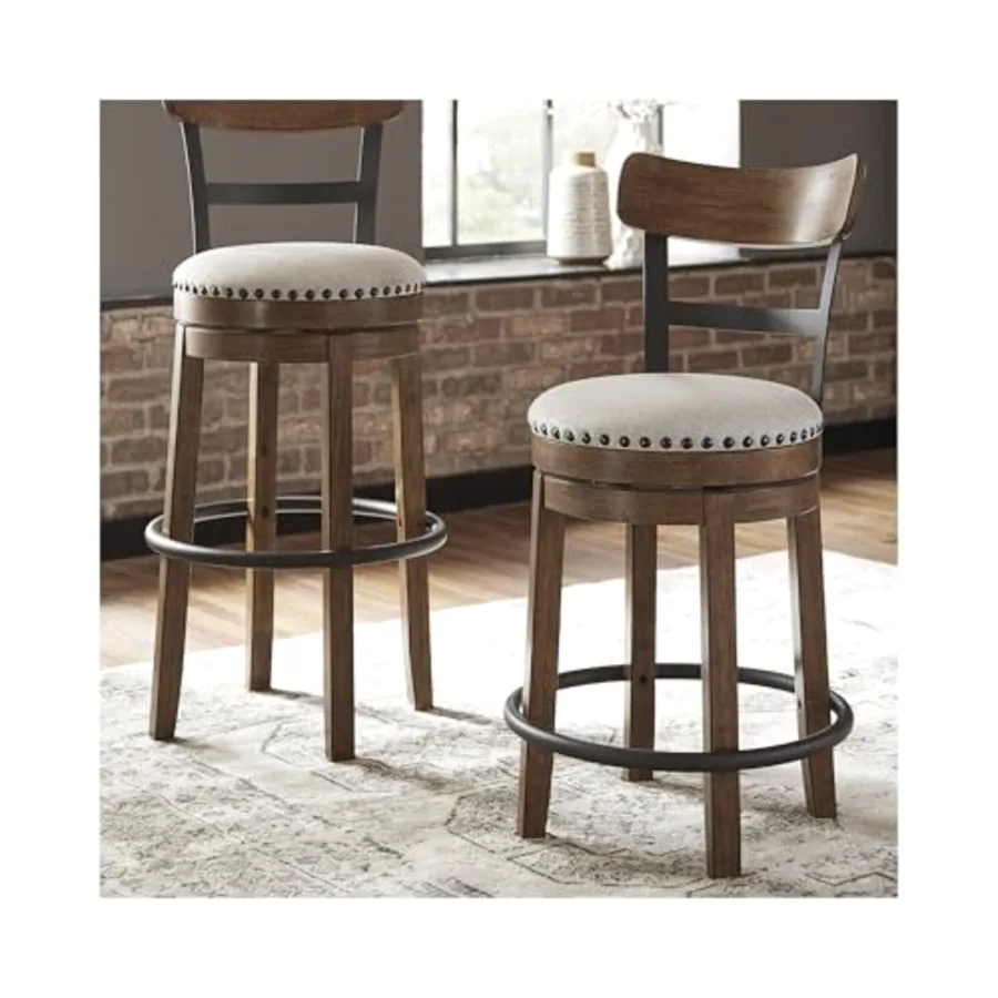 Valebeck 30″ Farmhouse Pub-Height Swivel Barstool With Back view 2