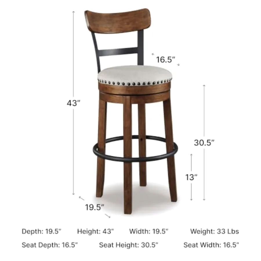 Valebeck 30″ Farmhouse Pub-Height Swivel Barstool With Back view 3