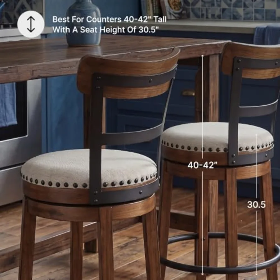 Valebeck 30″ Farmhouse Pub-Height Swivel Barstool With Back view 4